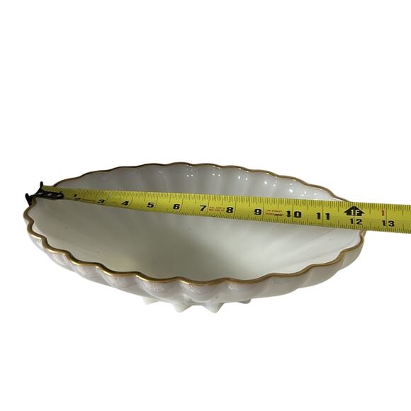 Anchor Hocking Rachel Oval Bowl White Milk Glass Gold Trim 12" X 8” Vintage - Picture 2 of 7